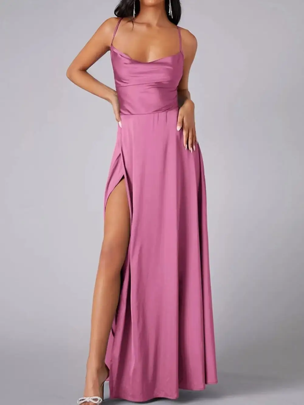 Lace Up Back Split Maxi Dress