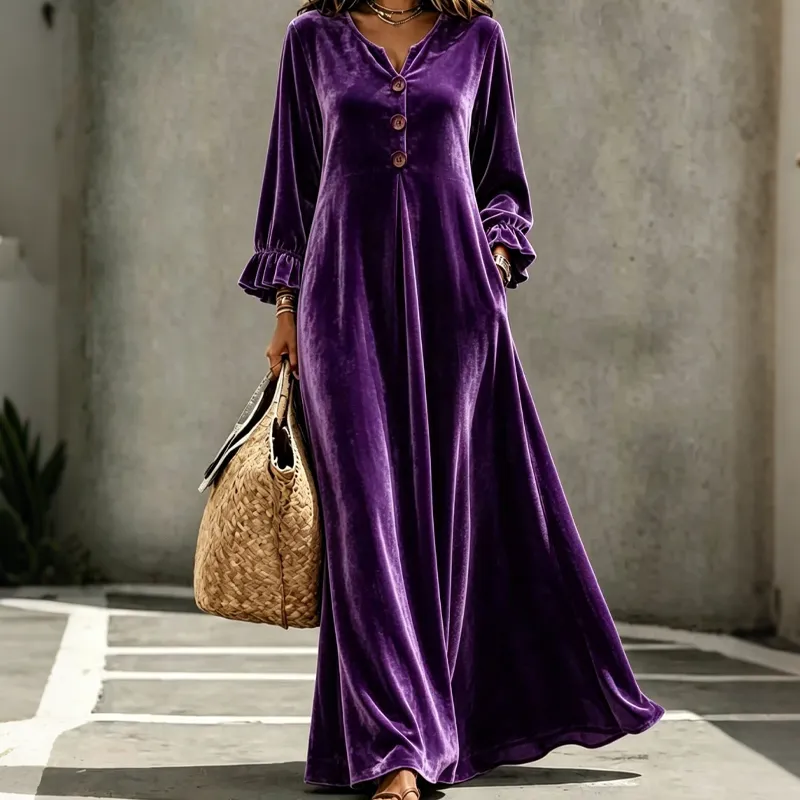 ⌛Limited-Time Offer-Women's Elegant Velvet Maxi Dress with Ruffle Sleeve