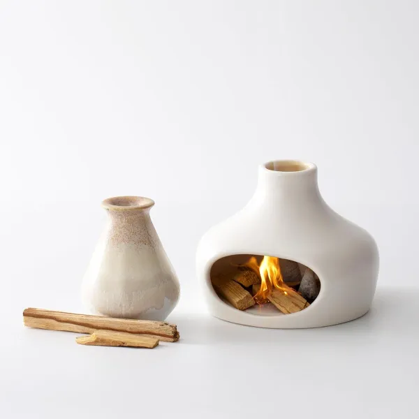 Ceramic Tabletop Fireplace with Vase, Home Decor for Cozy and Minimalist Ambiance