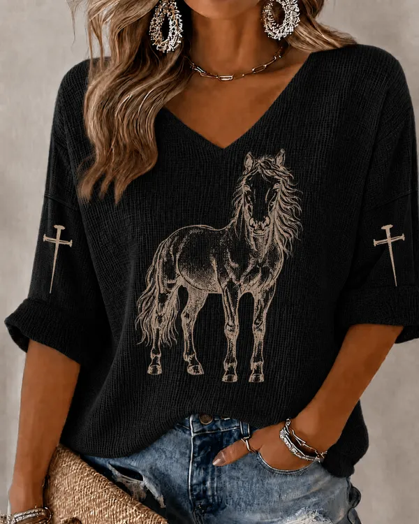 Women'S Casual Western Style Horse Retro Printed Top