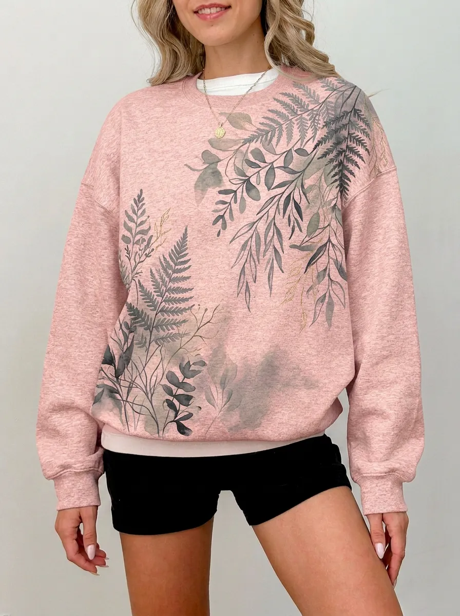 Women's Botanical Nature Lover Fern Leaf Printed Sweatshirt