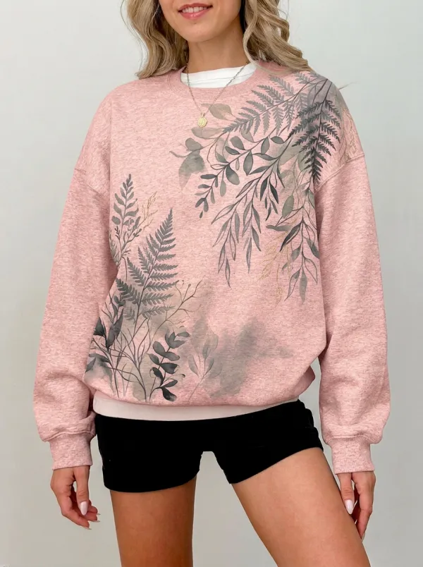 Women's Botanical Nature Lover Fern Leaf Printed Sweatshirt