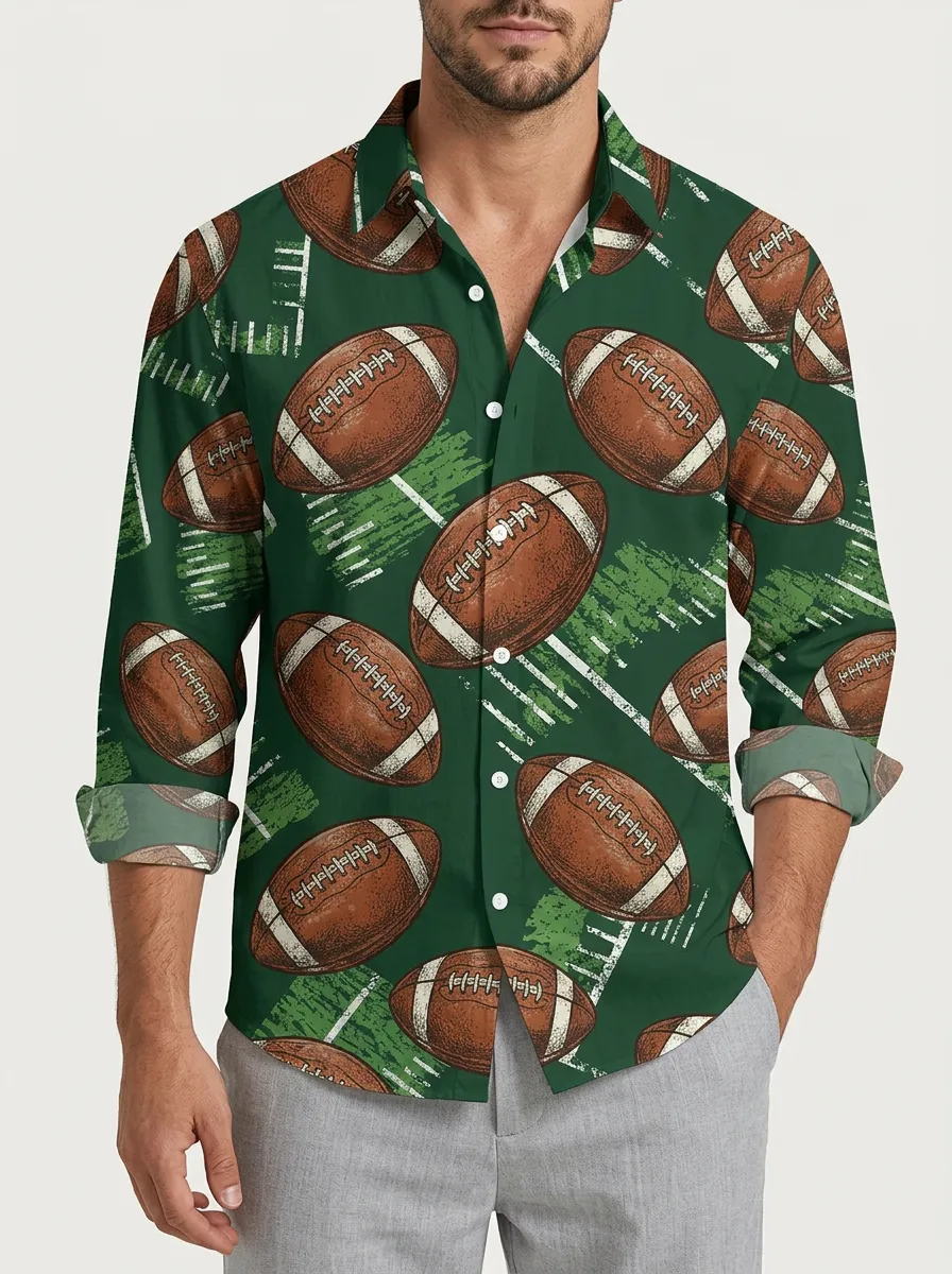 Men's American Football Lover Football Field Pattern Printed Shirt