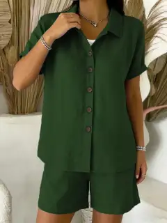 Refined Refined Pocketed Shirt and Shorts Matching Set