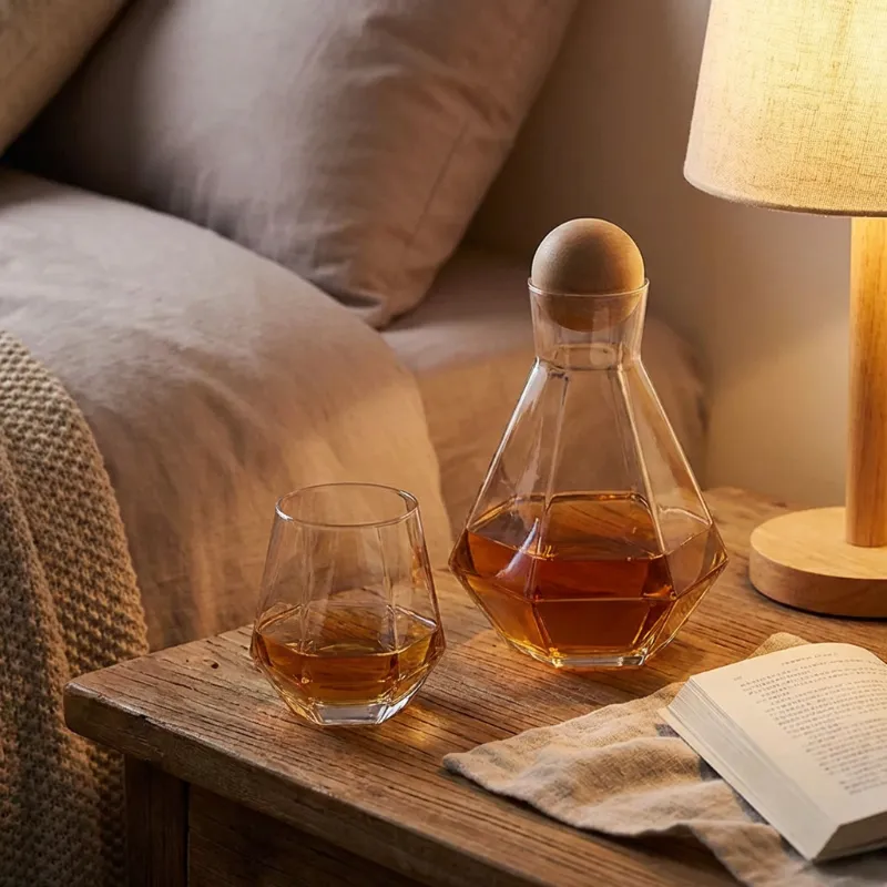 Modern Faceted Glass Decanter And Tumbler Set