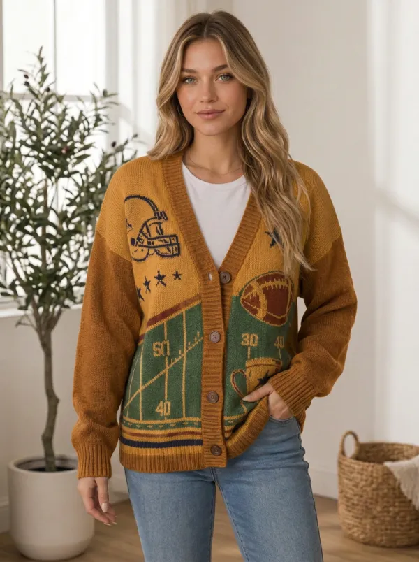 Women's Classic Gridiron Helmet Ball Field Knit Cardigan