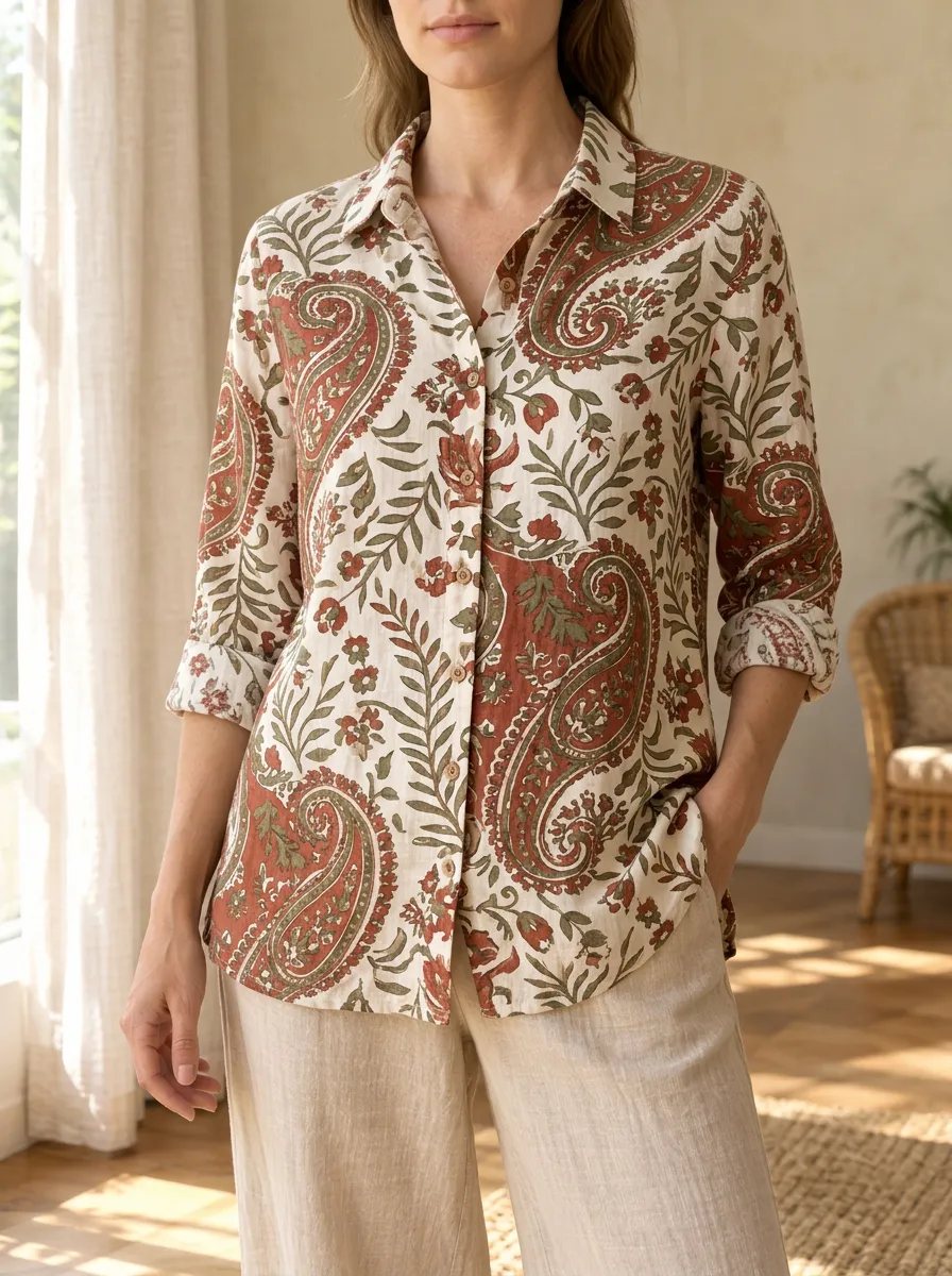 Women's Boho Floral Paisley Bloom Shirt