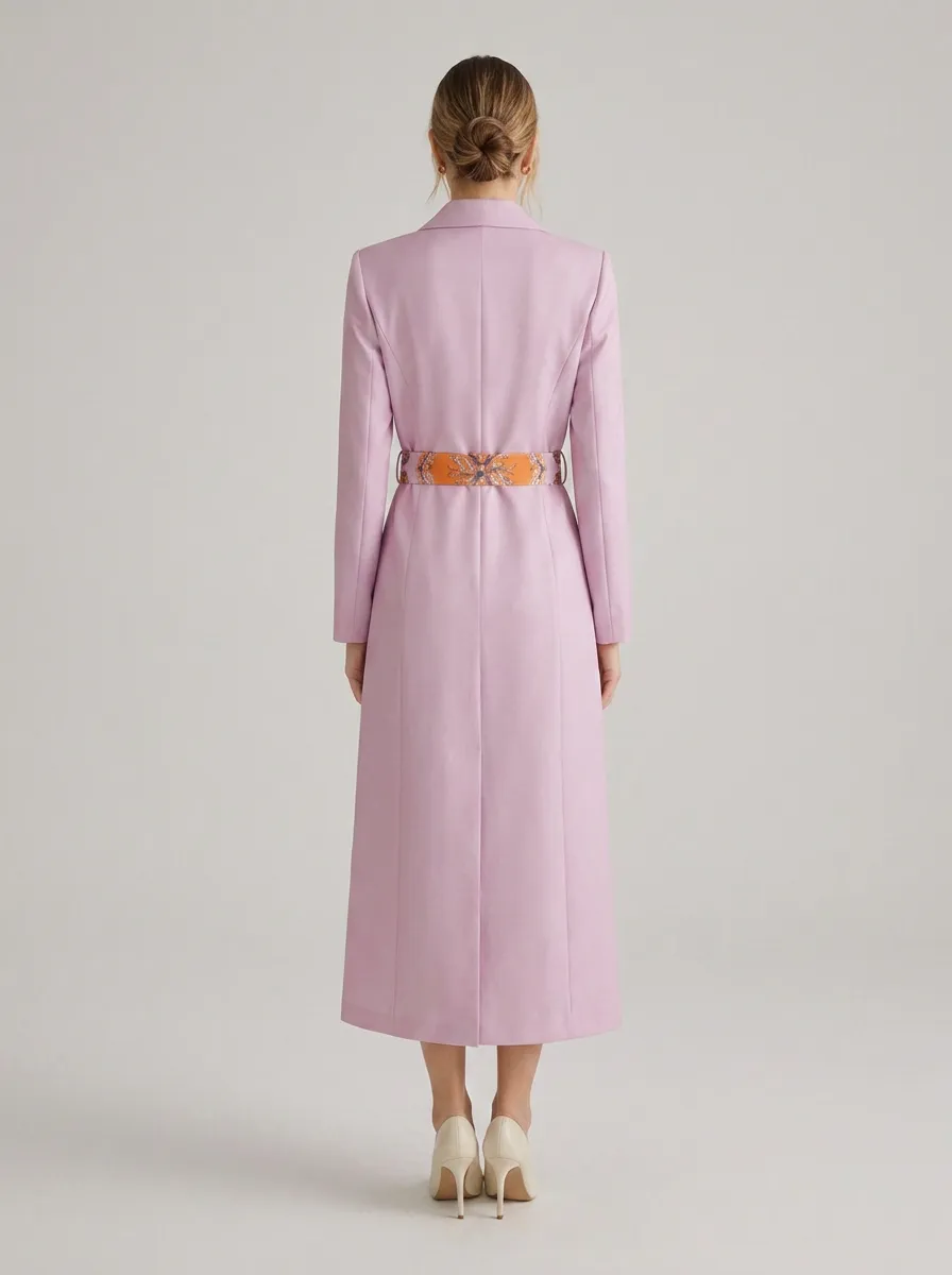 Women's Vintage Baroque Floral Printed Belted Trench Coat
