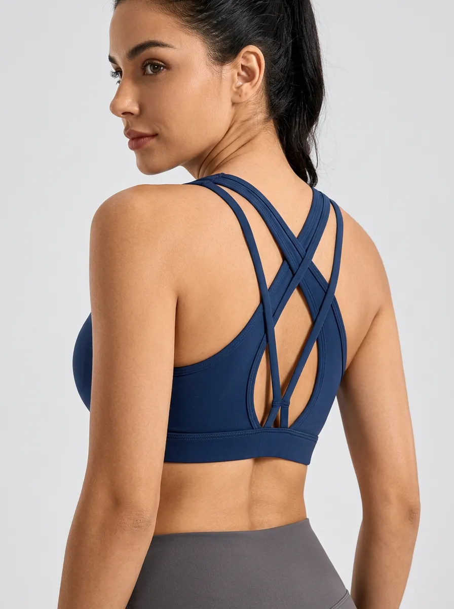 Women's Printed Solid Color Crisscross Back Active Bra