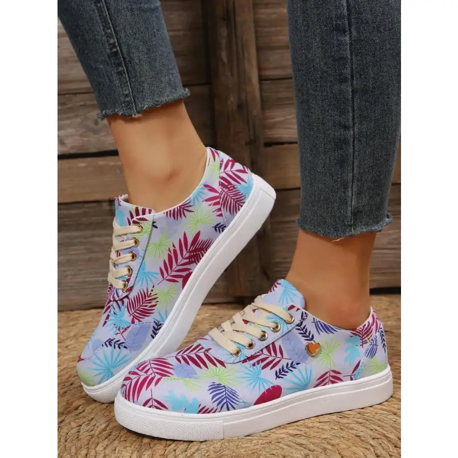 Tropical Leaf Print Canvas Sneakers