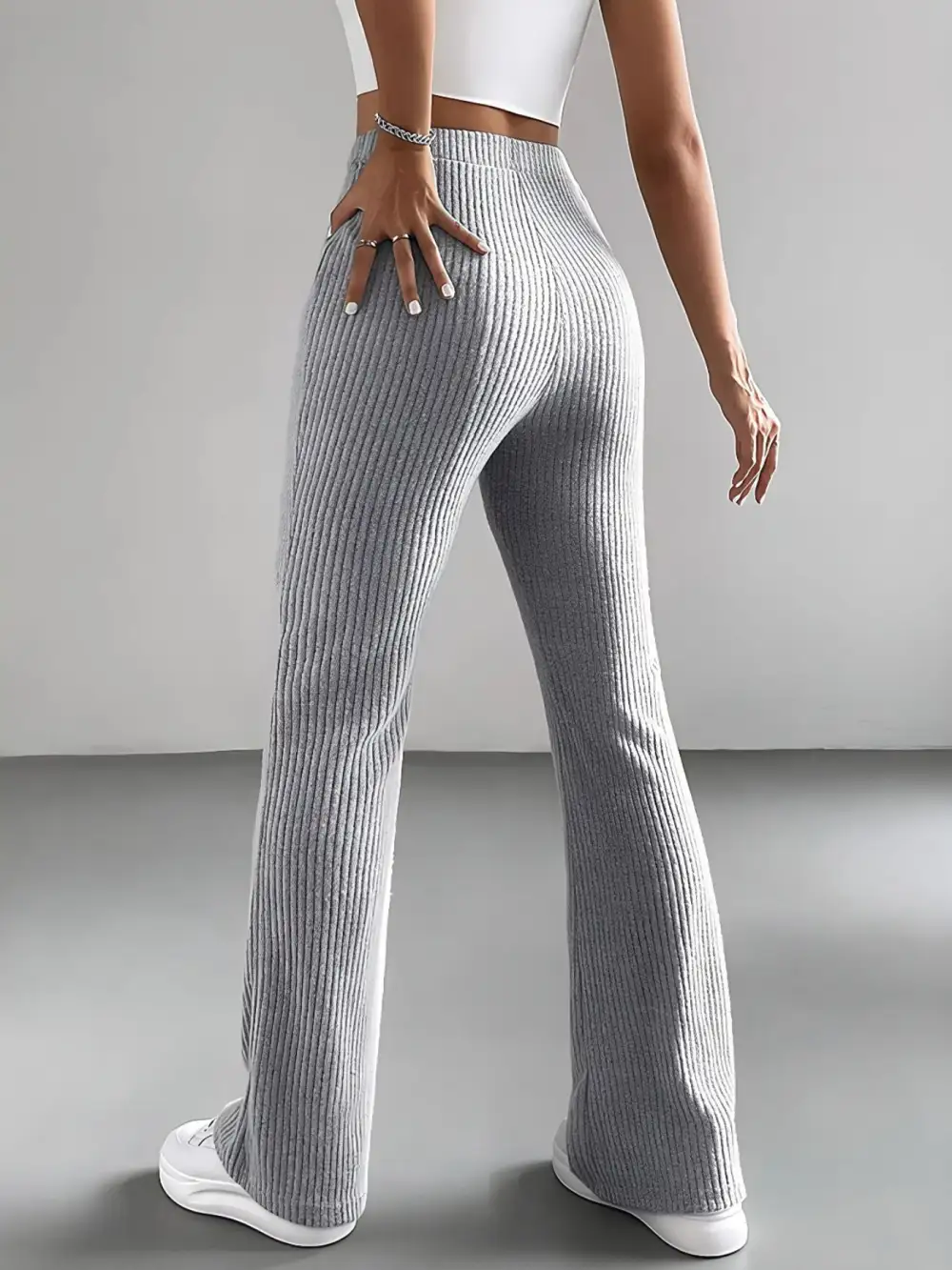 Ribbed Knit High Waist Flare Pants