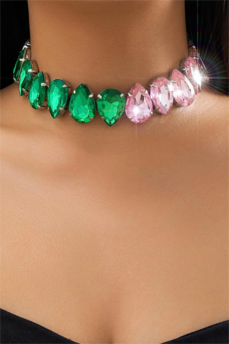 Stud Heart Shape Faux Pink Crystal Necklace