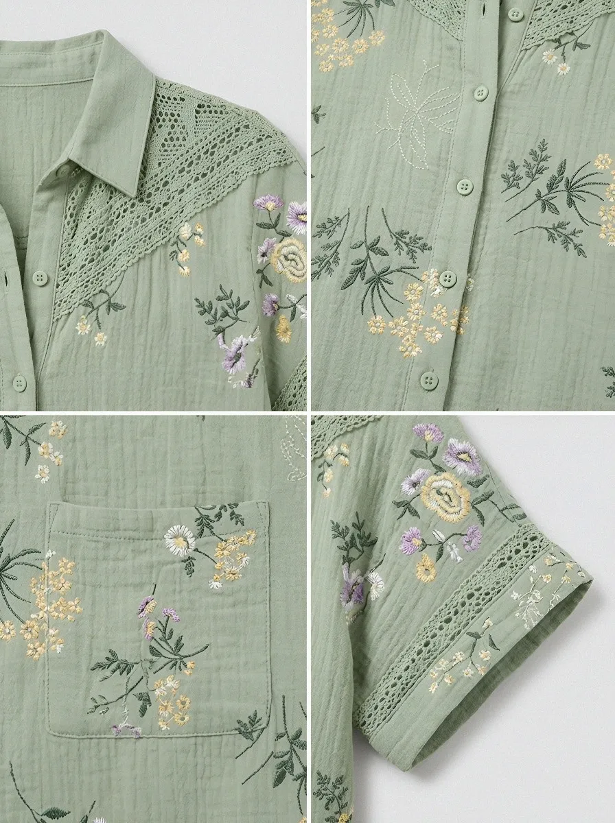 Women's Summer Vacation Floral Embroidered Printed Shirt Dress