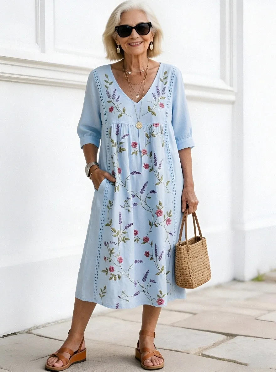 Women's Summer Vacation Floral Embroidery Printed Dress