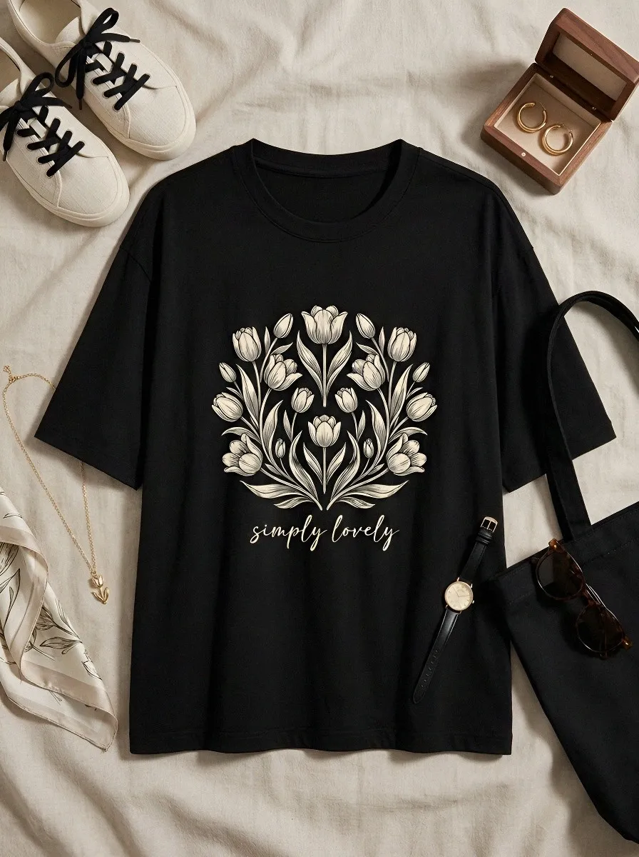 Women's Floral Lover Tulip Bouquet Simply Lovely Printed T-shirt