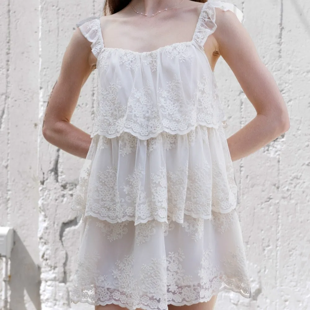 Floral Embroidered Lace Detail Mesh Detail Dress