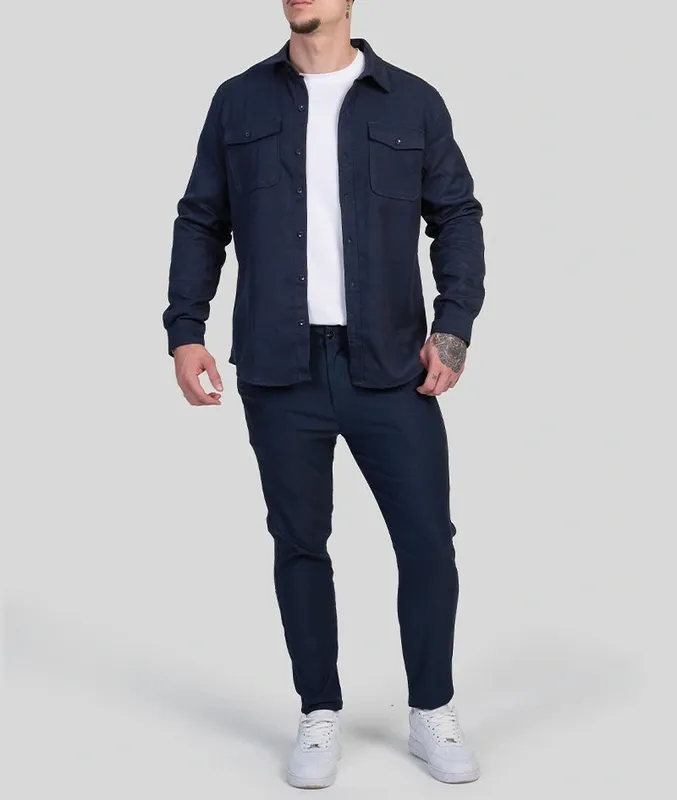Navy Blue Button Front Overshirt