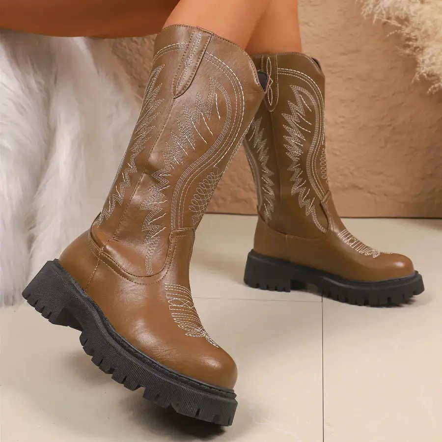 Smocked Round Toe Block Heels Boots