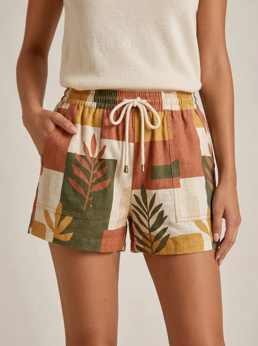 Women's Boho Botanical Patchwork Printed Shorts