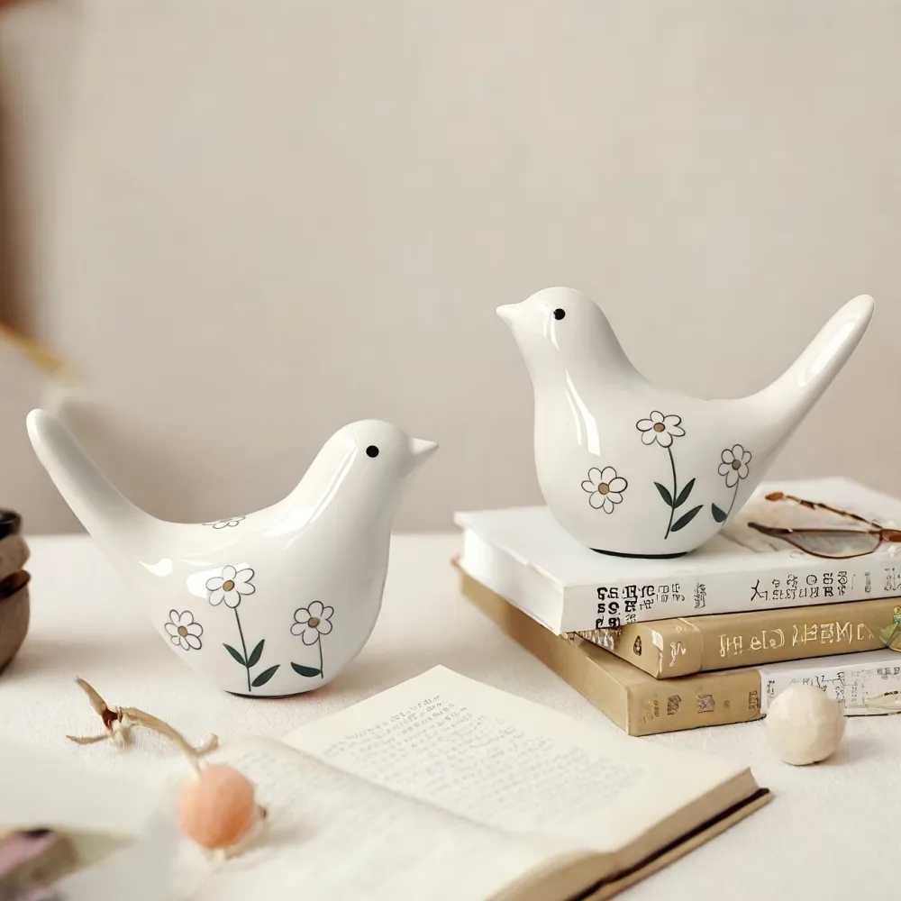 Floral Ceramic Bird Figurines