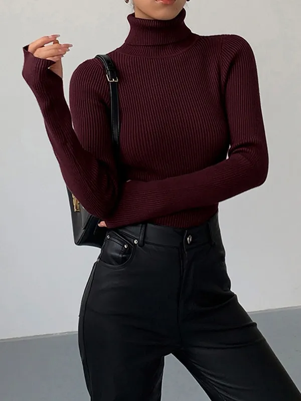 Spring Stylish Ribbed Turtleneck Sweater