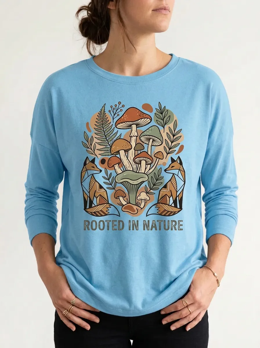 Nature Lover Fox Mushroom Rooted Long Sleeve Top