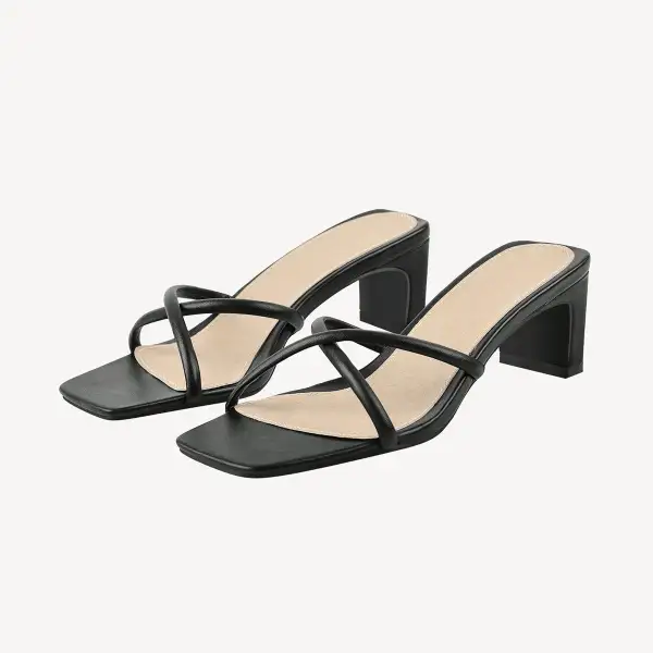 Square Toe Block Heel Mule Sandals