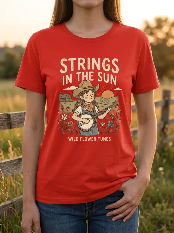 Nashville-Inspired Banjo Wildflower Country Music Graphic T-Shirt