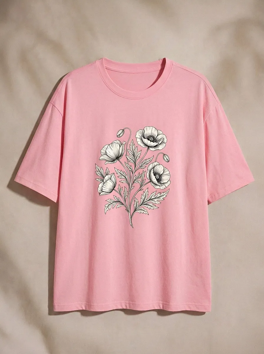 Unisex Botanical Nature Lover Poppy Flower Printed T-shirt