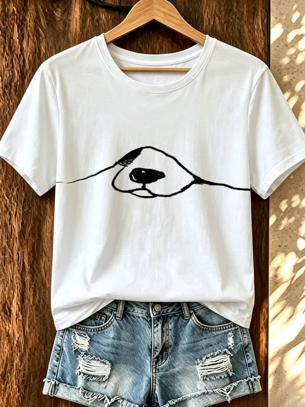 Women's Simple Cute Dog  Lines Designs Print T-shirt