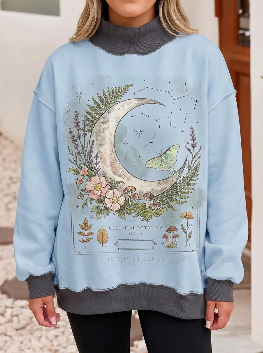 Women's Moon Moth Floral Printed Sweatshirt