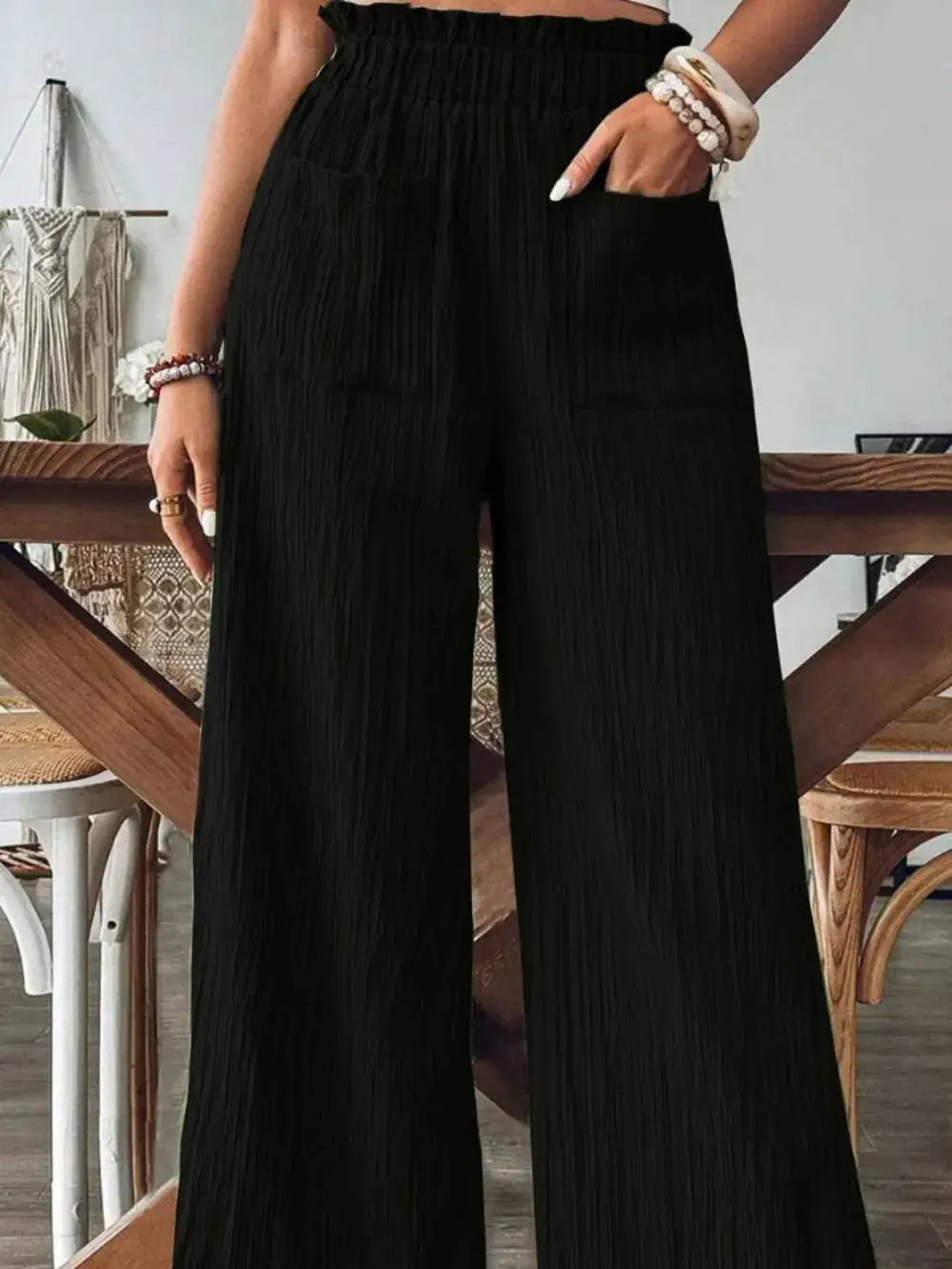 Wide Leg Pocket Detail Pants