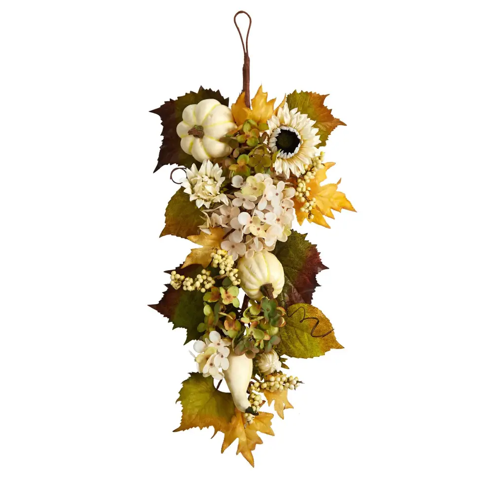 Fall Sunflower Hydrangea and Pumpkin Artificial Autumn Teardrop