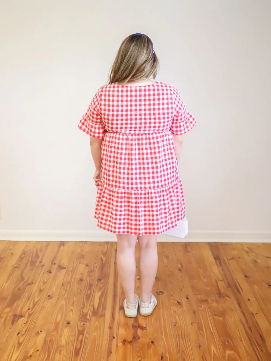 Tiered Gingham Mini Dress