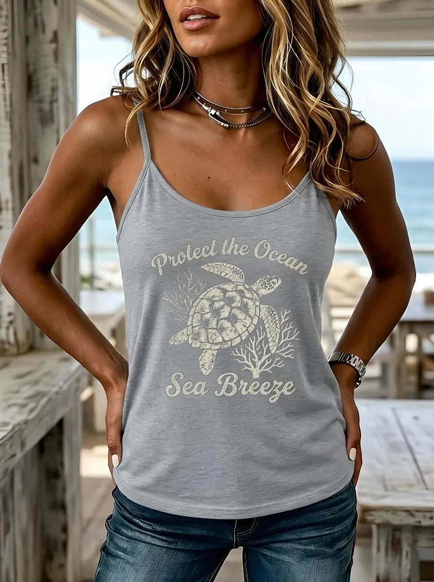 Ocean Lover Sea Turtle Protect The Ocean Printed Tank Top