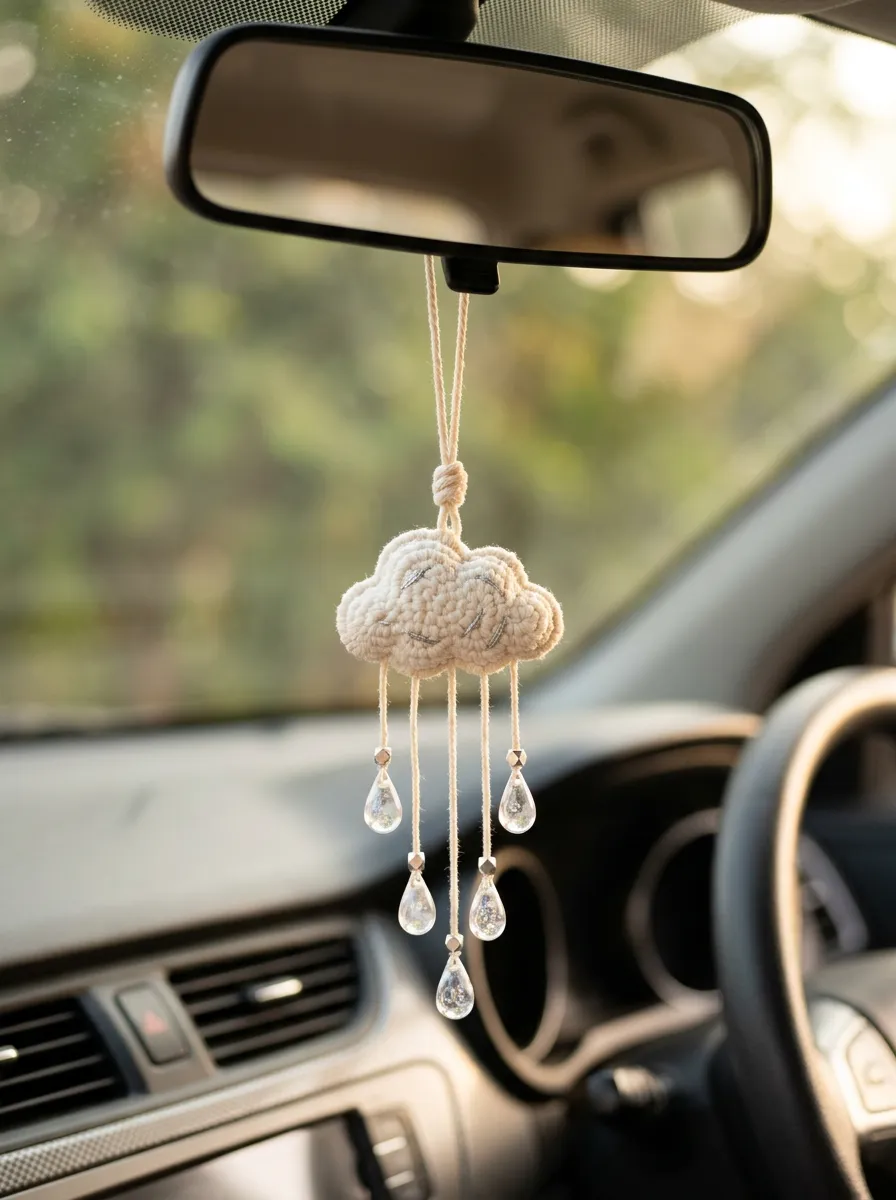 Macrame Cloud Rearview Mirror Hanging Ornament