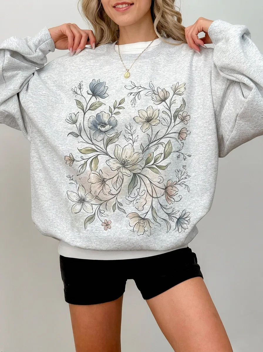 Women's Botanical Floral Art Printed Sweatshirt