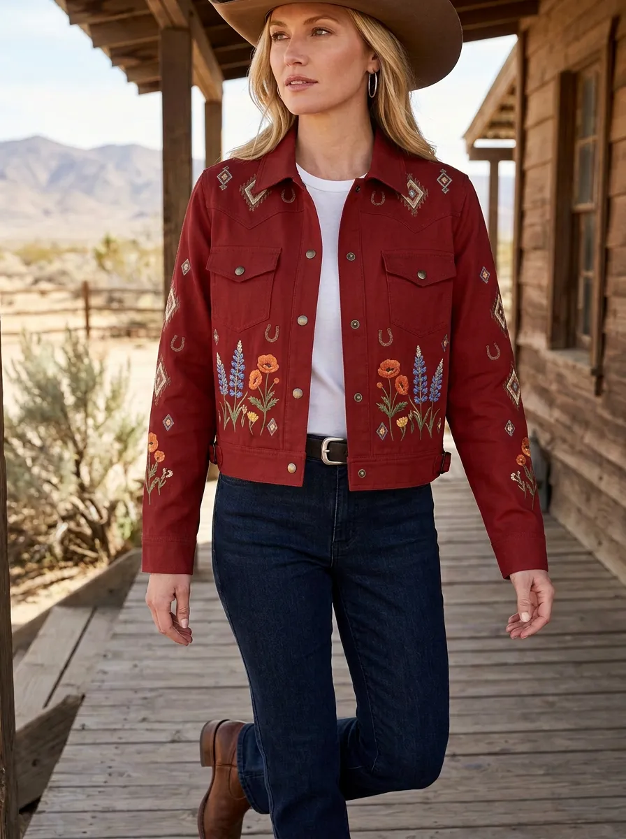 High Plains Horseshoe Horse Floral Finish Women's Western Jacket