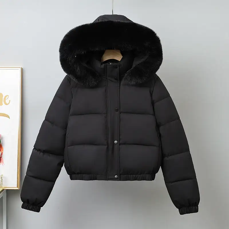 Cropped Hooded Elastic Hem Bomber Jacket