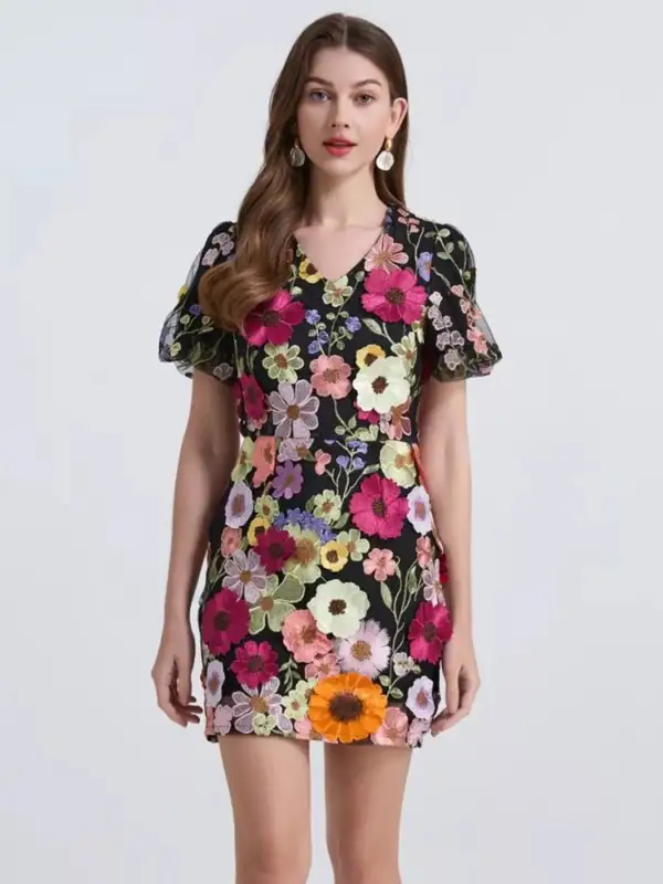 Puff-Sleeve Floral Mini Dress