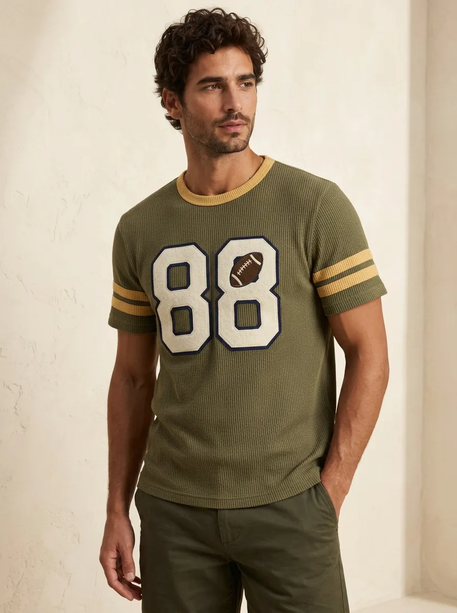 Men's Olive Green Waffle Knit Graphic T-Shirt