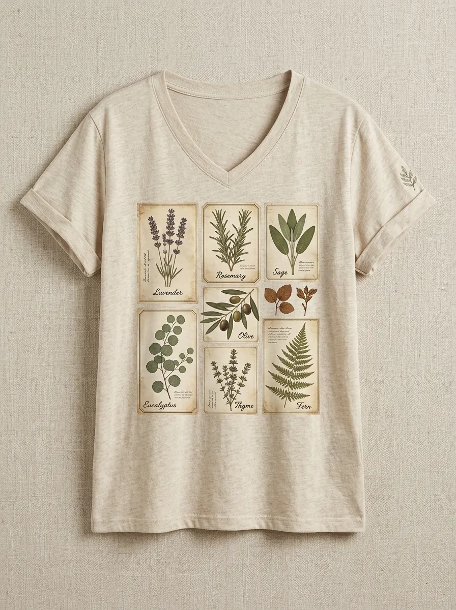 Women's Botanical Print V-Neck T-Shirt