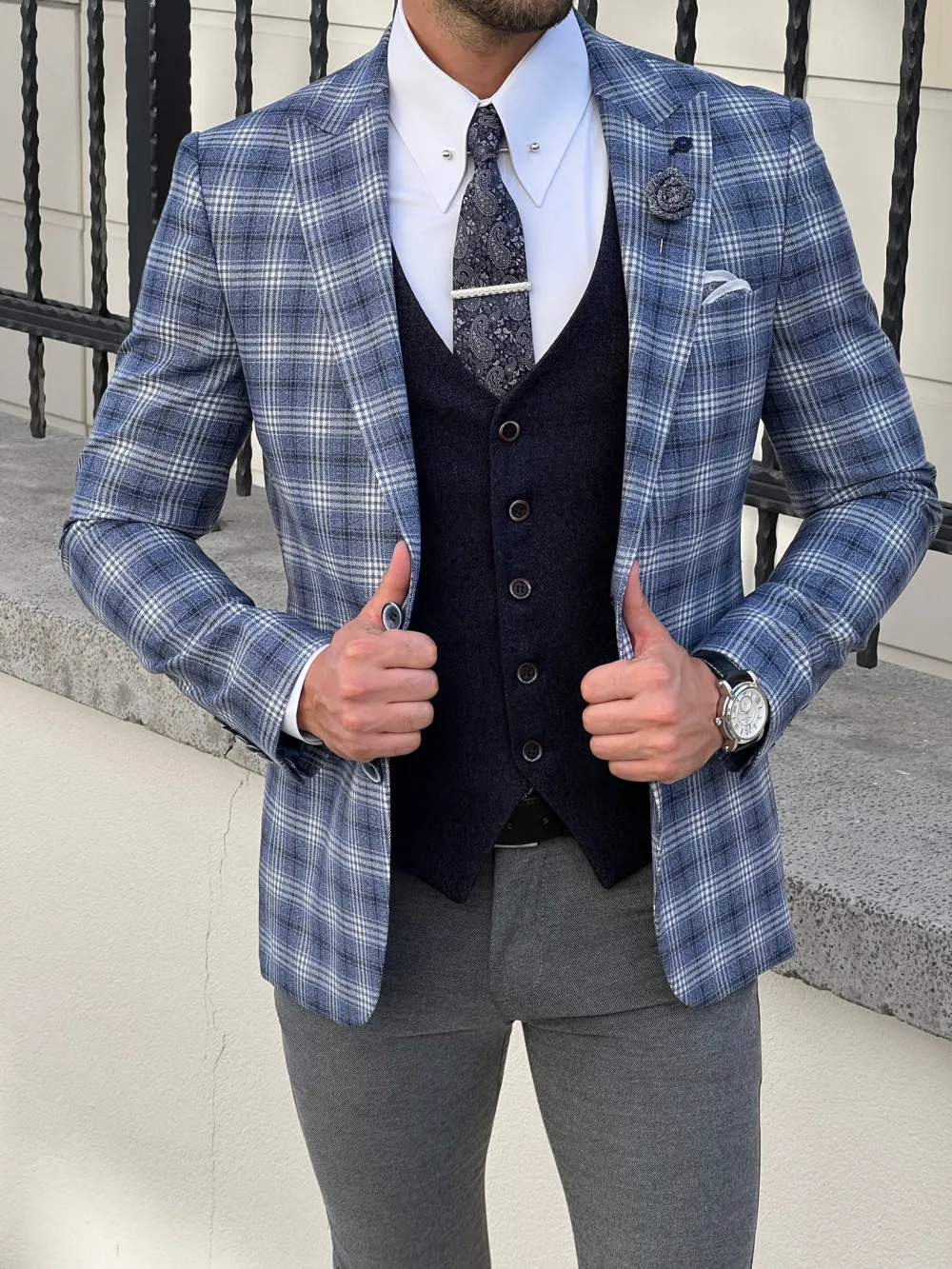 Slim Fit High Quality Mono Collar Knitted Light Blazer