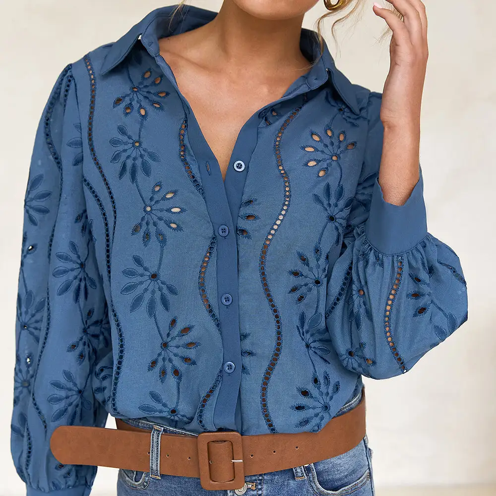 Fashionable Openwork Puff Sleeve Cardigan Shirt
