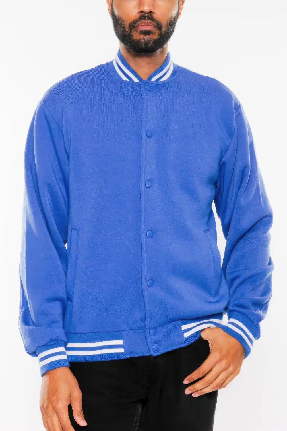 Fleece Snap Button Varsity Jacket