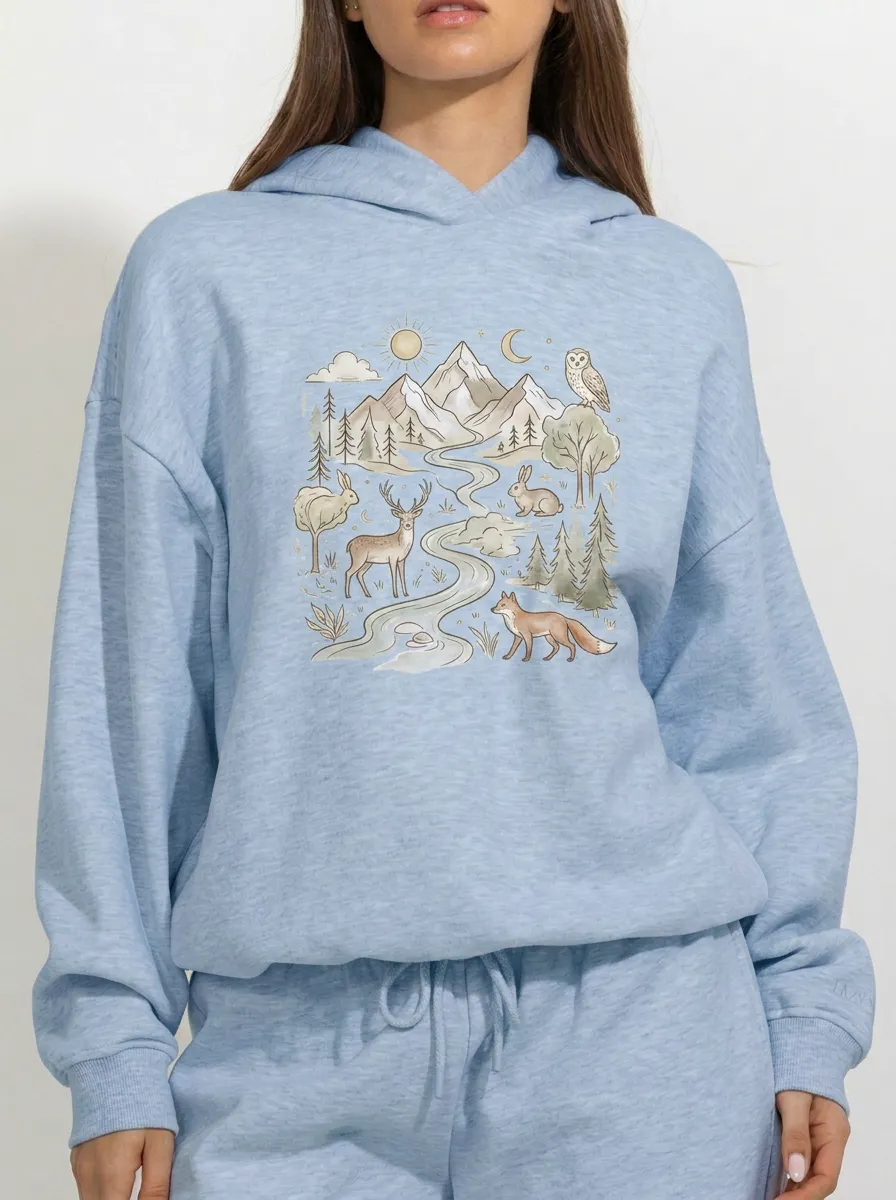 Women's Nature Lover Forest Animal Mountain Printed Hoodie