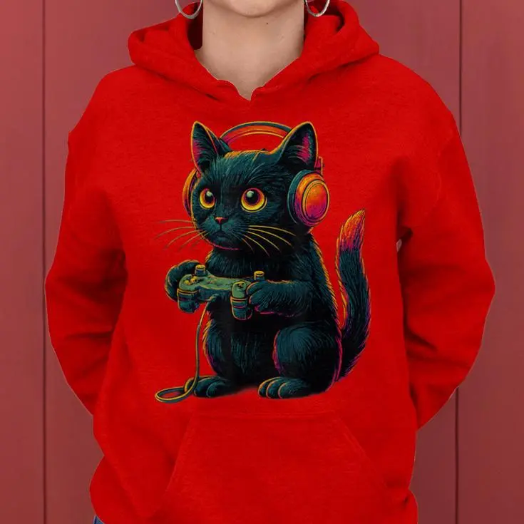 Gamer Cat Video Games Women Hoodie