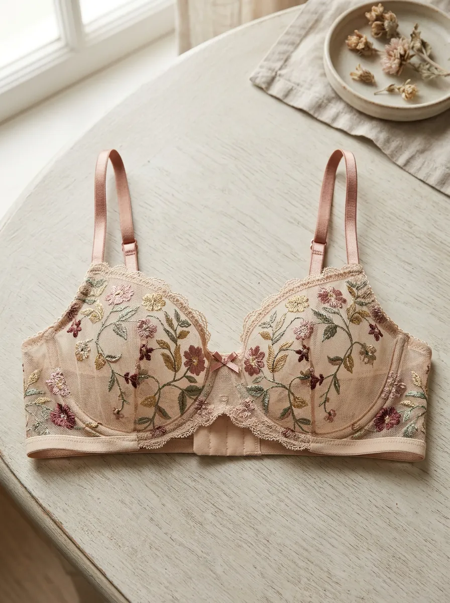 Women's Floral Embroidery Mesh Lace Printed Bra