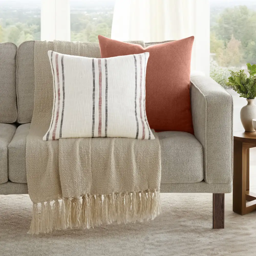 Yarn Dyed Framed Stripe Solid  Throw Pillows