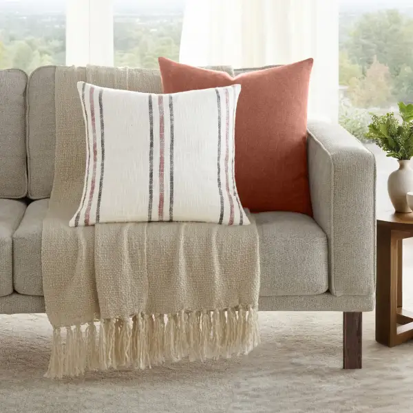 Yarn Dyed Framed Stripe Solid  Throw Pillows
